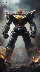 Fototapeta premium In the Japanese tokusatsu style of the Showa period, present the image of a huge robot