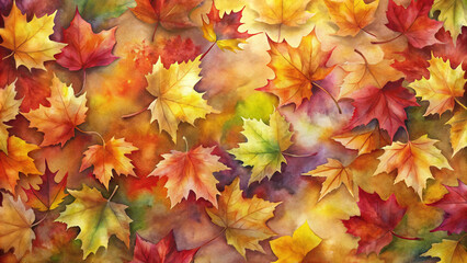 Colorful autumn leaves watercolor painting with vibrant hues and rich textures