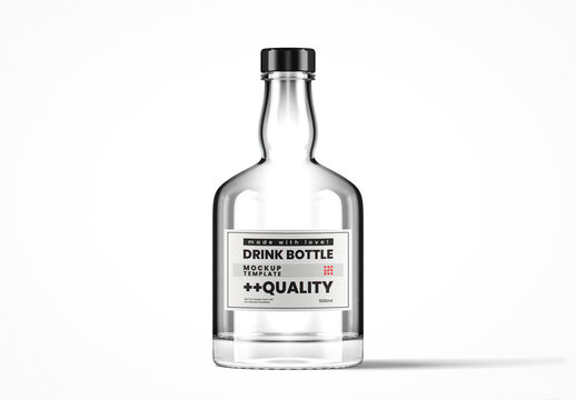 Thick Bottom Flint Glass Round Bottle Mockup