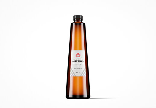 Tall Slanted Amber Glass Bottle Mockup