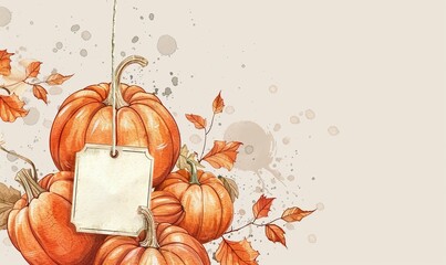 Shopping sale tag with pumpkins decoration, template for autumn seasonal promotion