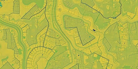 Obraz premium An aerial view of a city landscape with yellow and green hues.