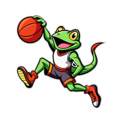 frog with a ball. basketball player cartoon.