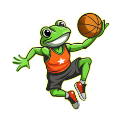 frog with a ball. basketball player cartoon.