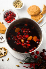 Traditional homemade mulled wine with cranberry