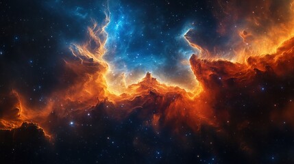 A breathtaking abstract visualization of a nebula with swirling colors and celestial bodies, evoking a sense of cosmic grandeur and wonder