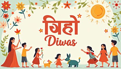 Hindi Diwas Graphic with Educational Themes and Hindi Alphabet Art