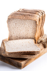 Healthy wholemeal bread slices isolated on white background