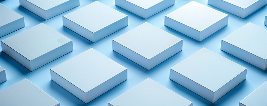 Repeated pattern of square white boxes on a blue surface.