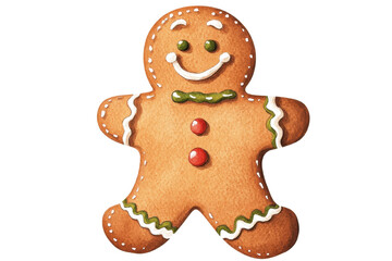 Delicious gingerbread man cookie, decorated with icing and candies, perfect for holiday festivities and seasonal baking.