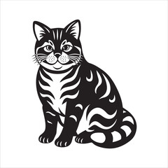 American shorthair cat sitting silhouette vector illustration template