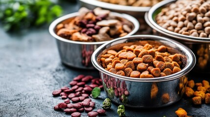 Assortment of Pet Food in Bowls