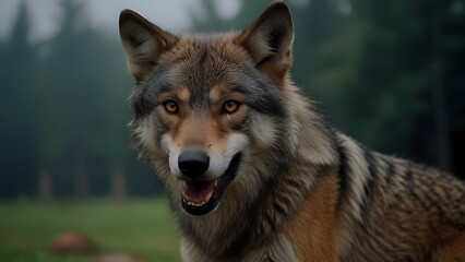 Fototapeta premium Portrait of a gray wolf lupus