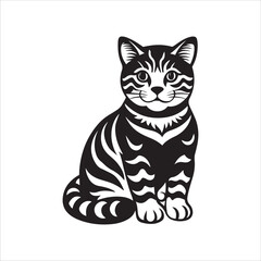 American shorthair cat sitting silhouette vector illustration template