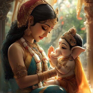 Ganesha,Ganesha and Mother Parvati,Ganesh Chaturthi Day,mother's love