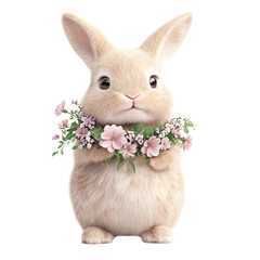 Cute rabbit adorned with a floral wreath, symbolizing spring and nature's beauty. Perfect for Easter and floral themes.