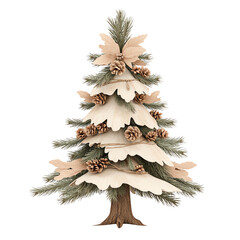 Stylish wooden Christmas tree with delicate pinecones and layered branches, perfect for festive decor and holiday celebrations.