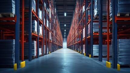 Industrial Warehouse with Rows of Storage Shelves