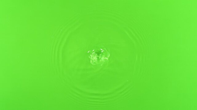 Super Slow Motion of Water Drop Falling Down in Extreme Detail. Isolated on Green Screen Background. Filmed on High Speed Cinema Camera, 1000fps.