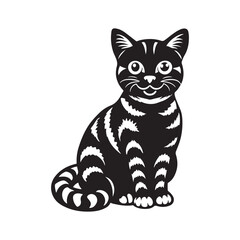 American shorthair cat sitting silhouette vector illustration template