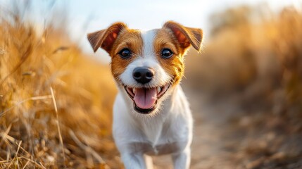Smiling Jack Russell Terrier Dog in Autumn