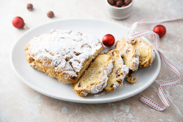 Traditional German stollen with hazelnut