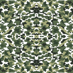 Naklejka premium Seamless vector square background. Green army camouflage pattern. Universal military camouflage pattern used for camouflage in forest or grassland combat. Use as background or shirt pattern. Seamless.