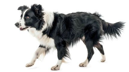 Border Collie dog walking side view isolated on white background