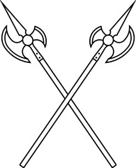 Two crossed halberds icon in linear style.