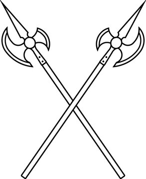Two crossed halberds icon in linear style.