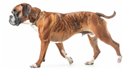 Boxer dog walking side view isolated on white background