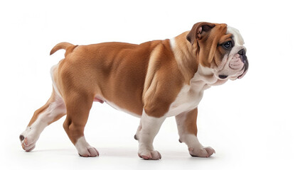 Bulldog dog walking side view isolated on white background
