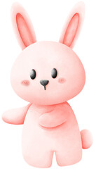 A pink rabbit is standing.