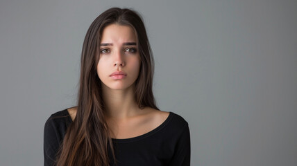 Obraz premium Sad or depressed woman portrait. Caucasian young woman with sorrowful expression