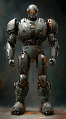 Naklejka premium In the Japanese tokusatsu style of the Showa period, present the image of a huge robot
