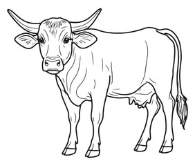 Hand drawn animal outline illustration black and white cow