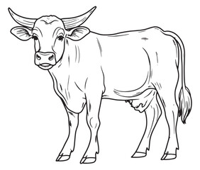 Hand drawn animal outline illustration black and white cow