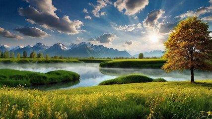 Naklejka premium mountain lake in the mountains