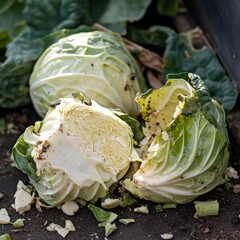 Obraz premium Close-up of Freshly Cut Cabbage Heads
