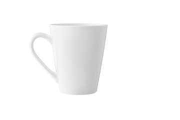 White cup for tea or coffee on isolated white background close up