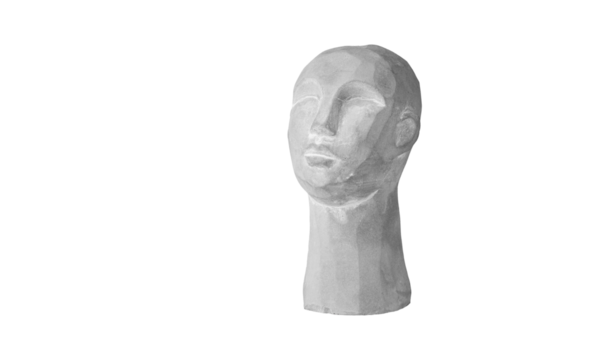 plaster head gray for decoration on an isolated white background close-up