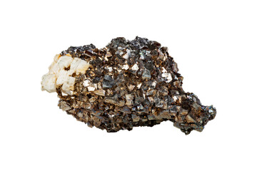 Arsenopyrite mineral stone on a white background close up