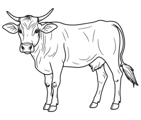 Hand drawn animal outline illustration black and white cow