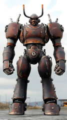 Naklejka premium In the Japanese tokusatsu style of the Showa period, present the image of a huge robot