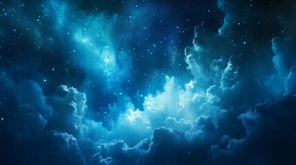 Obraz premium A serene depiction of a starry night sky filled with clouds and cosmic elements, evoking a sense of wonder.