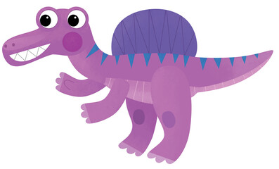 cartoon scene with happy prehistoric animal spinosaurus velociraptor smiling and walking isolated on white background illustration for kids