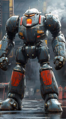 Naklejka premium In the Japanese tokusatsu style of the Showa period, present the image of a huge robot