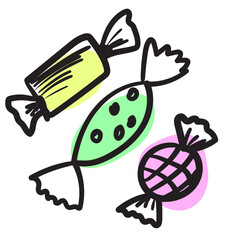 Sketched Candy Set, Engraved Doodle Design Elements Collection
