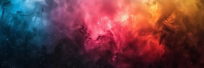 Fototapeta premium Cosmic Smoke Vibrant Nebula Clouds of Red, Blue, and Orange Hues with Starry Glitter in Deep Space