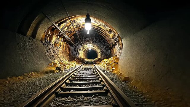 Dark underground gold mine tunnel with shining ore deposits, gold, mine, tunnel, underground, dark, shining